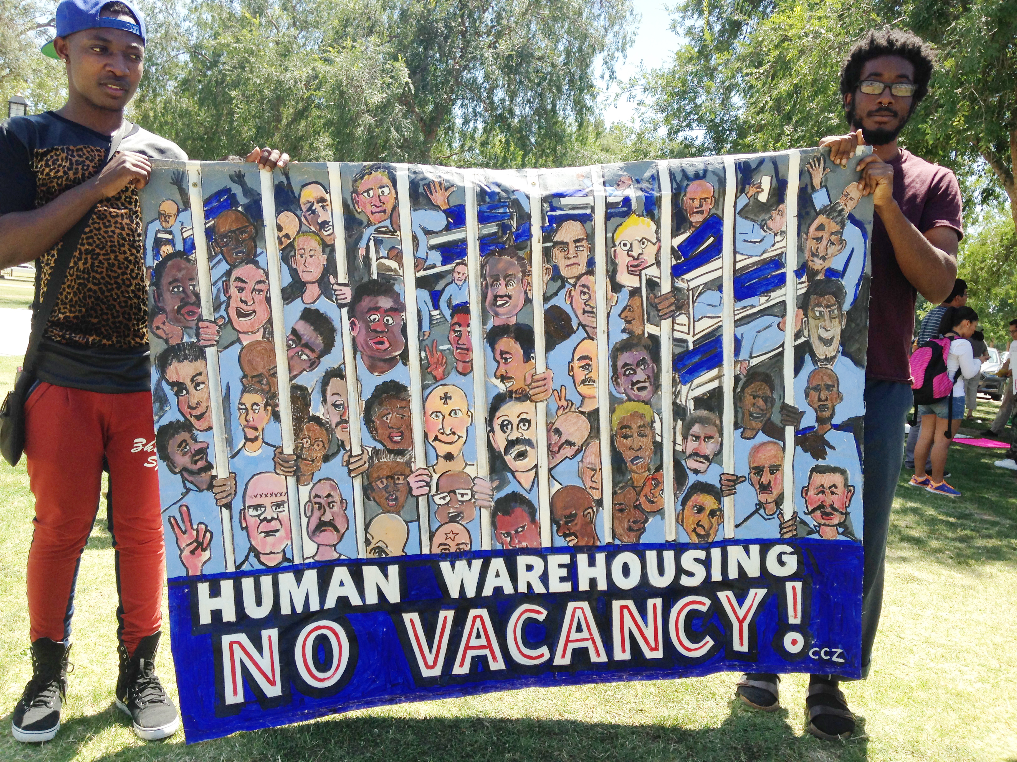 FAME caravan to free people banner